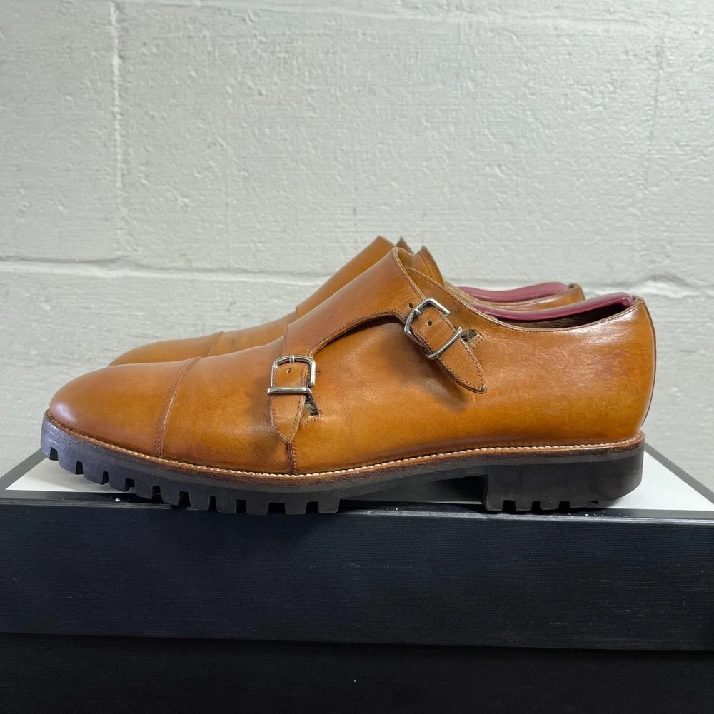 Bally Switzerland Porthos Monk Strap Cap Toe Brown Leather Dress Shoes Men 9.5D‎